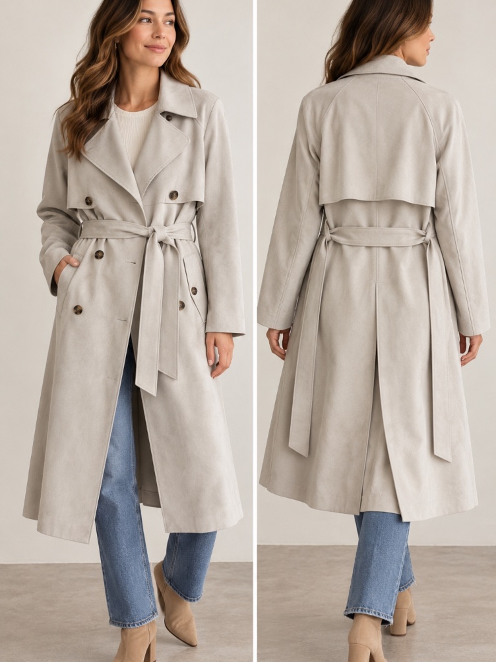 NWT Banana Republic Vegan Faux Suede Trench Coat Selenite Size S